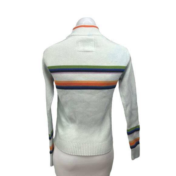 Free People Lyon White Multicolor Striped Turtleneck Long Sleeve Sweater Top XS - Picture 2 of 3